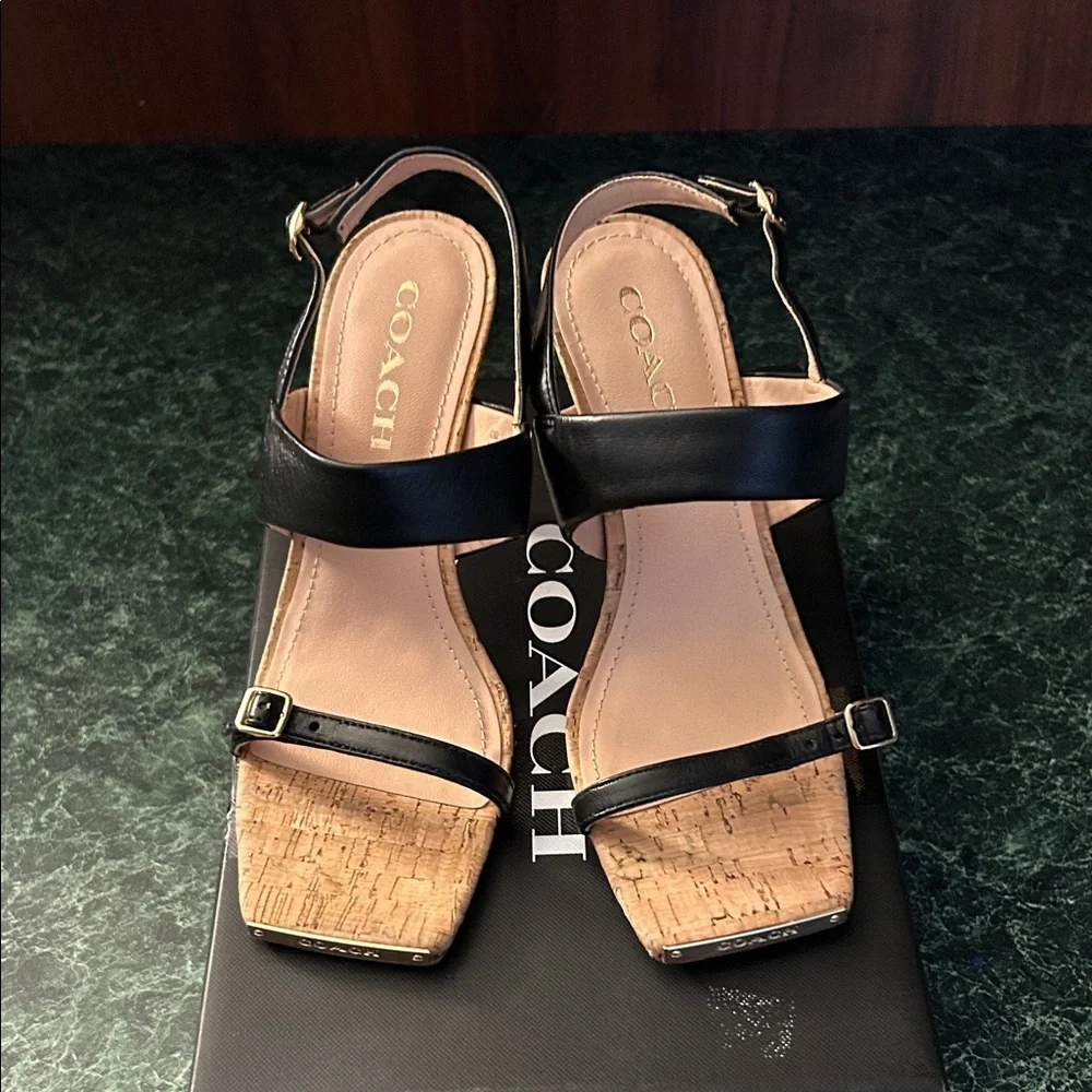 Coach Black and Tan Strappy Heels